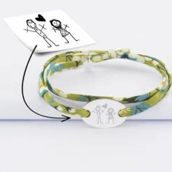 Sale HappyBulle Bracelet 2 tours Liberty personnalisé médaille gravée argent ovale 25x16 mm Argent rhodié 925