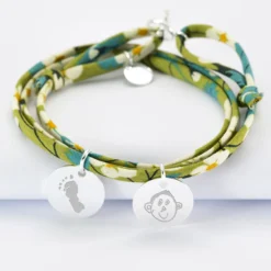 Outlet HappyBulle Bracelet 3 tours Liberty personnalisé 2 médailles gravées argent 15 mm Argent rhodié 925
