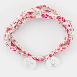 Outlet HappyBulle Bracelet 3 tours Liberty personnalisé 2 médailles gravées argent 15 mm Argent rhodié 925