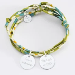 Outlet HappyBulle Bracelet 3 tours Liberty personnalisé 2 médailles gravées argent 15 mm Argent rhodié 925