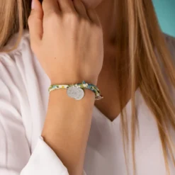 Outlet HappyBulle Bracelet 3 tours Liberty personnalisé 2 médailles gravées argent 15 mm Argent rhodié 925