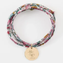 New HappyBulle Bracelet 3 tours Liberty personnalisé médaille martelée gravée plaqué or 19 mm Plaqué or 18k