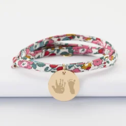 New HappyBulle Bracelet 3 tours Liberty personnalisé médaille martelée gravée plaqué or 19 mm Plaqué or 18k
