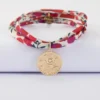 HappyBulle Bracelet 3 tours Liberty personnalisé médaille gravée plaqué or texturée rose scintillante 19 mm