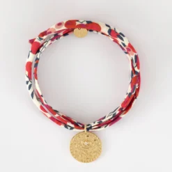HappyBulle Bracelet 3 tours Liberty personnalisé médaille gravée plaqué or texturée rose scintillante 19 mm