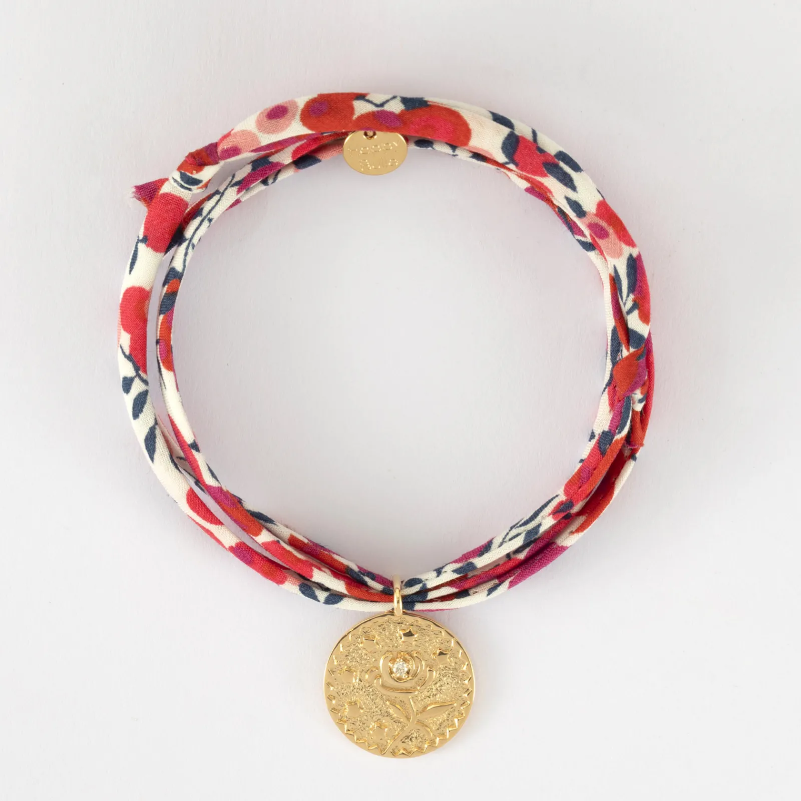 HappyBulle Bracelet 3 tours Liberty personnalisé médaille gravée plaqué or texturée rose scintillante 19 mm