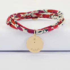 HappyBulle Bracelet 3 tours Liberty personnalisé médaille gravée plaqué or texturée rose scintillante 19 mm
