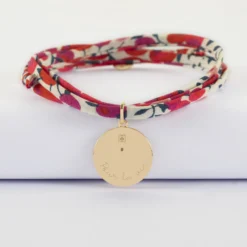HappyBulle Bracelet 3 tours Liberty personnalisé médaille gravée plaqué or texturée rose scintillante 19 mm
