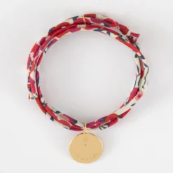 HappyBulle Bracelet 3 tours Liberty personnalisé médaille gravée plaqué or texturée rose scintillante 19 mm