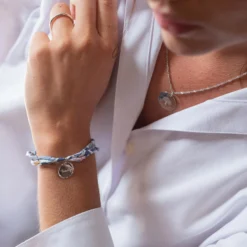 Discount HappyBulle Bracelet 3 tours Liberty personnalisé médaille vintage dentelée gravée argent 17 mm Argent rhodié 925