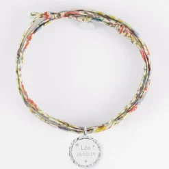 Discount HappyBulle Bracelet 3 tours Liberty personnalisé médaille vintage dentelée gravée argent 17 mm Argent rhodié 925
