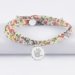 Discount HappyBulle Bracelet 3 tours Liberty personnalisé médaille vintage dentelée gravée argent 17 mm Argent rhodié 925