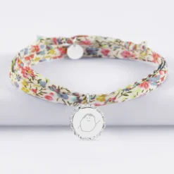 Discount HappyBulle Bracelet 3 tours Liberty personnalisé médaille vintage dentelée gravée argent 17 mm Argent rhodié 925