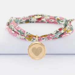 Best HappyBulle Bracelet 3 tours Liberty personnalisé médaille contour fleur gravée plaqué or 18 mm