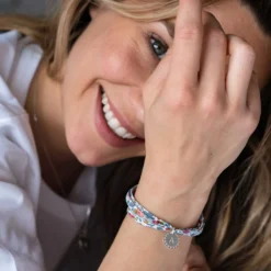 Hot HappyBulle Bracelet 3 tours Liberty personnalisé médaille lettre initiale dentelle argent 14 mm