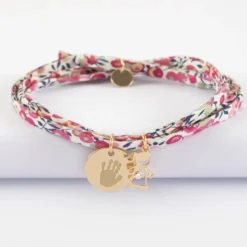 Sale HappyBulle Bracelet 3 tours Liberty personnalisé médaille gravée plaqué or 15 mm et breloque petite fille zircon 12 mm Plaqué or 18k