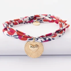 New HappyBulle Bracelet 3 tours Liberty personnalisé médaille soleil coeur bombé gravée plaqué or 19 mm Plaqué or 18k
