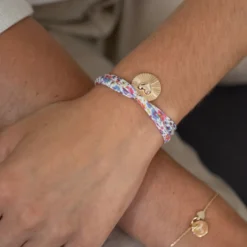 New HappyBulle Bracelet 3 tours Liberty personnalisé médaille soleil coeur bombé gravée plaqué or 19 mm Plaqué or 18k