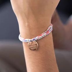 New HappyBulle Bracelet 3 tours Liberty personnalisé médaille soleil coeur bombé gravée plaqué or 19 mm Plaqué or 18k