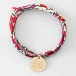 New HappyBulle Bracelet 3 tours Liberty personnalisé médaille soleil coeur bombé gravée plaqué or 19 mm Plaqué or 18k