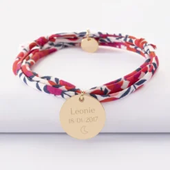New HappyBulle Bracelet 3 tours Liberty personnalisé médaille soleil coeur bombé gravée plaqué or 19 mm Plaqué or 18k