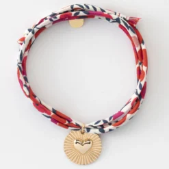 New HappyBulle Bracelet 3 tours Liberty personnalisé médaille soleil coeur bombé gravée plaqué or 19 mm Plaqué or 18k