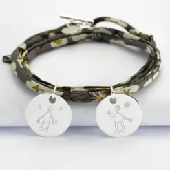 Sale HappyBulle Bracelet 3 tours Liberty personnalisé 2 médailles gravées argent 19 mm Argent rhodié 925