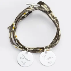 Sale HappyBulle Bracelet 3 tours Liberty personnalisé 2 médailles gravées argent 19 mm Argent rhodié 925