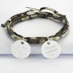 Sale HappyBulle Bracelet 3 tours Liberty personnalisé 2 médailles gravées argent 19 mm Argent rhodié 925