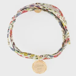 New HappyBulle Bracelet 3 tours Liberty personnalisé médaille contour fleur gravée plaqué or 15 mm