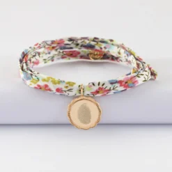 New HappyBulle Bracelet 3 tours Liberty personnalisé médaille contour fleur gravée plaqué or 15 mm