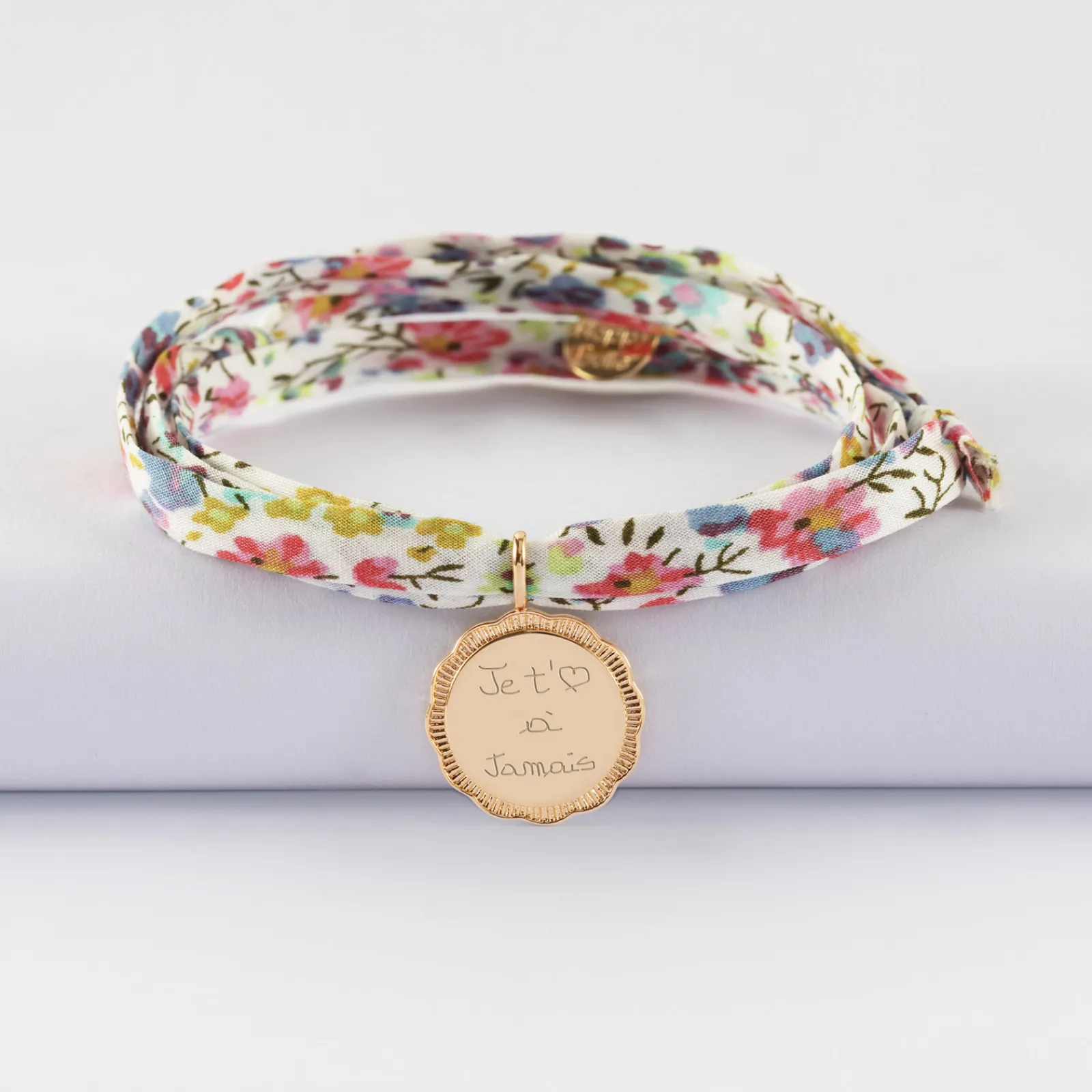 New HappyBulle Bracelet 3 tours Liberty personnalisé médaille contour fleur gravée plaqué or 15 mm