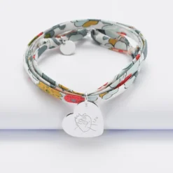 Clearance HappyBulle Bracelet 3 tours Liberty personnalisé médaille gravée argent dormeuse coeur 19x21 mm Argent rhodié 925