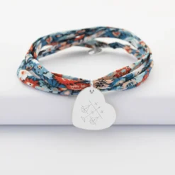 Clearance HappyBulle Bracelet 3 tours Liberty personnalisé médaille gravée argent dormeuse coeur 19x21 mm Argent rhodié 925