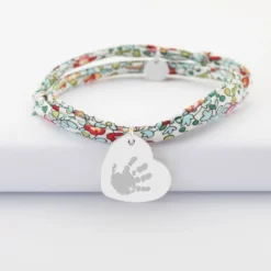 Clearance HappyBulle Bracelet 3 tours Liberty personnalisé médaille gravée argent dormeuse coeur 19x21 mm Argent rhodié 925
