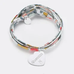 Clearance HappyBulle Bracelet 3 tours Liberty personnalisé médaille gravée argent dormeuse coeur 19x21 mm Argent rhodié 925