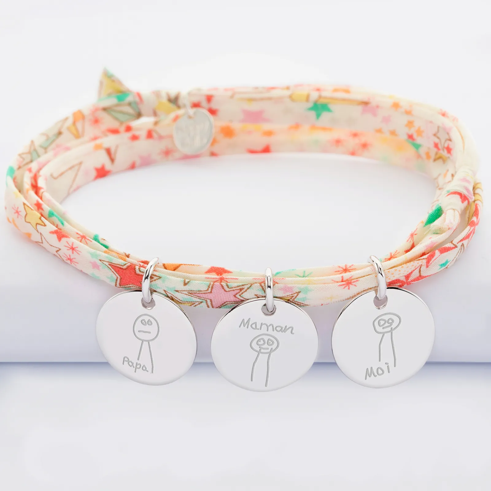 New HappyBulle Bracelet 3 tours Liberty personnalisé 3 médailles gravées argent 15 mm Argent rhodié 925