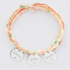 New HappyBulle Bracelet 3 tours Liberty personnalisé 3 médailles gravées argent 15 mm Argent rhodié 925
