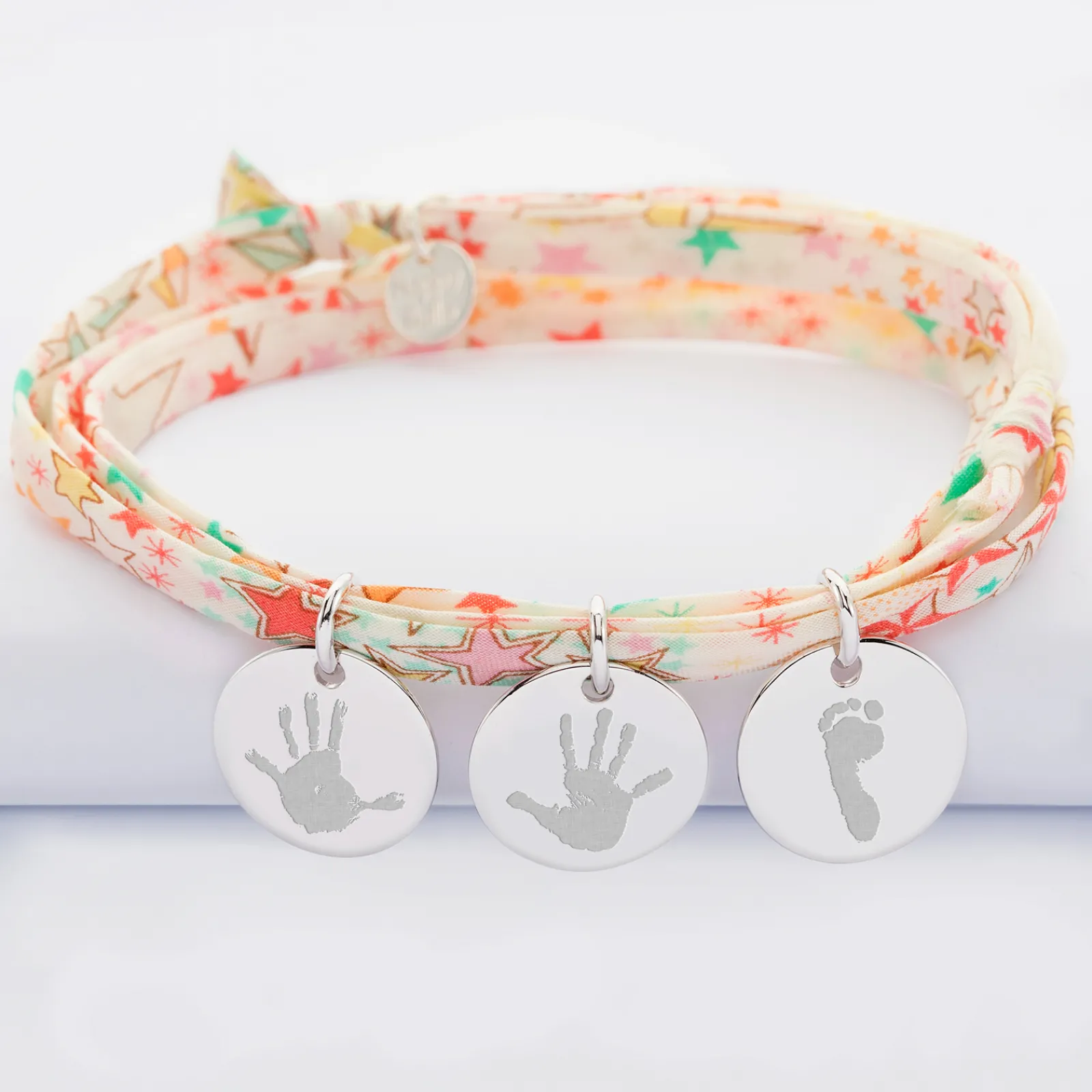 New HappyBulle Bracelet 3 tours Liberty personnalisé 3 médailles gravées argent 15 mm Argent rhodié 925