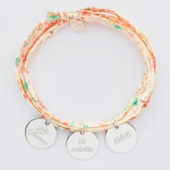 New HappyBulle Bracelet 3 tours Liberty personnalisé 3 médailles gravées argent 15 mm Argent rhodié 925