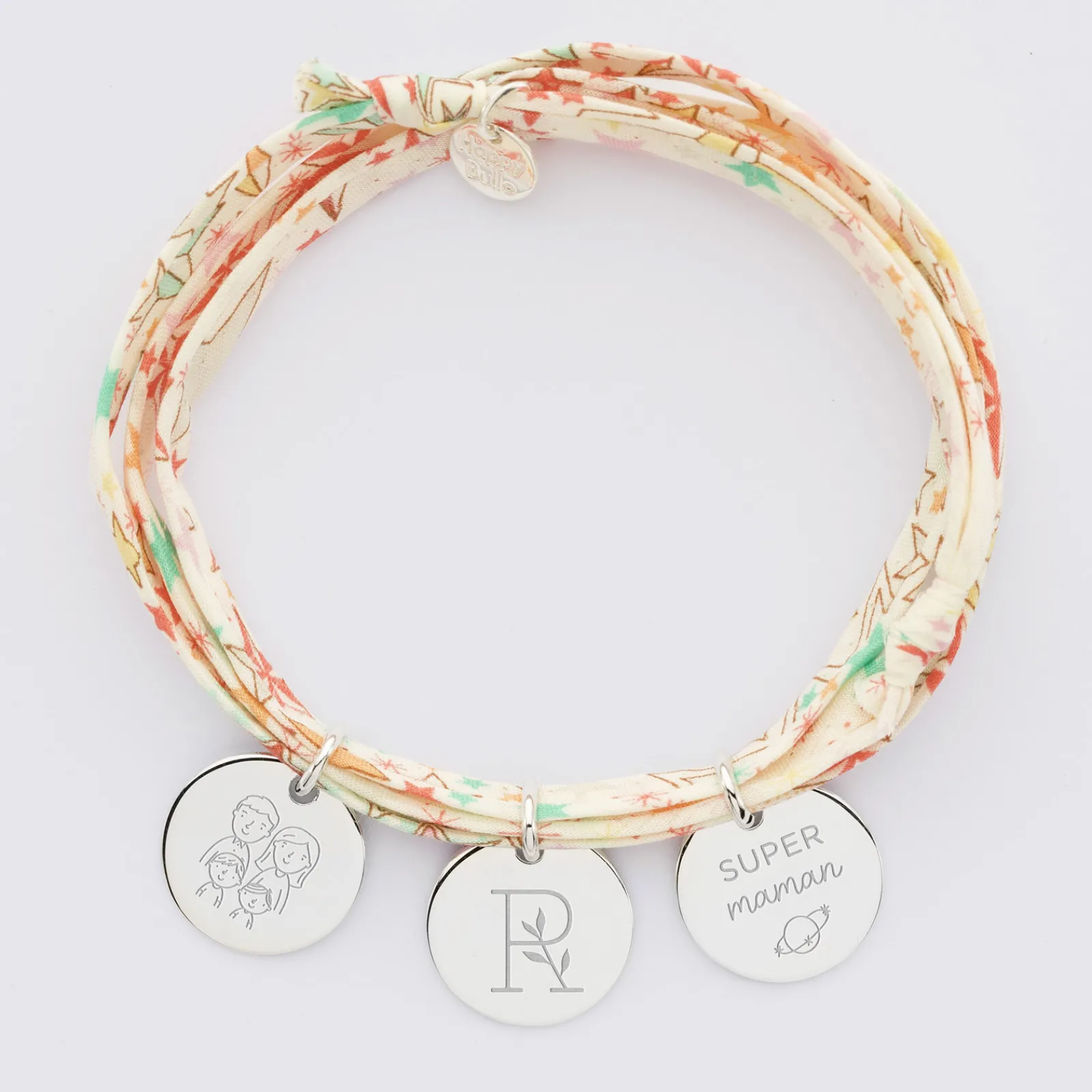 New HappyBulle Bracelet 3 tours Liberty personnalisé 3 médailles gravées argent 15 mm Argent rhodié 925