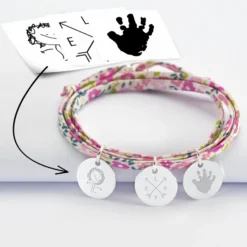 New HappyBulle Bracelet 3 tours Liberty personnalisé 3 médailles gravées argent 15 mm Argent rhodié 925