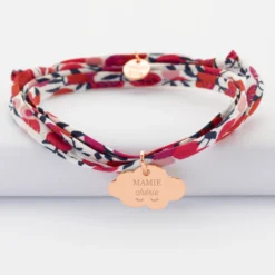 Sale HappyBulle Bracelet 3 tours Liberty personnalisé prénom médaille gravée plaqué or rose nuage 20x14 mm Plaqué or rose 18k