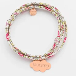 Sale HappyBulle Bracelet 3 tours Liberty personnalisé prénom médaille gravée plaqué or rose nuage 20x14 mm Plaqué or rose 18k