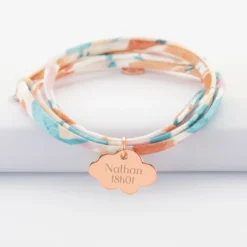 Sale HappyBulle Bracelet 3 tours Liberty personnalisé prénom médaille gravée plaqué or rose nuage 20x14 mm Plaqué or rose 18k