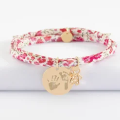 Outlet HappyBulle Bracelet 3 tours Liberty personnalisé médaille gravée plaqué or 19 mm et breloque petite fille scintillante 12 mm