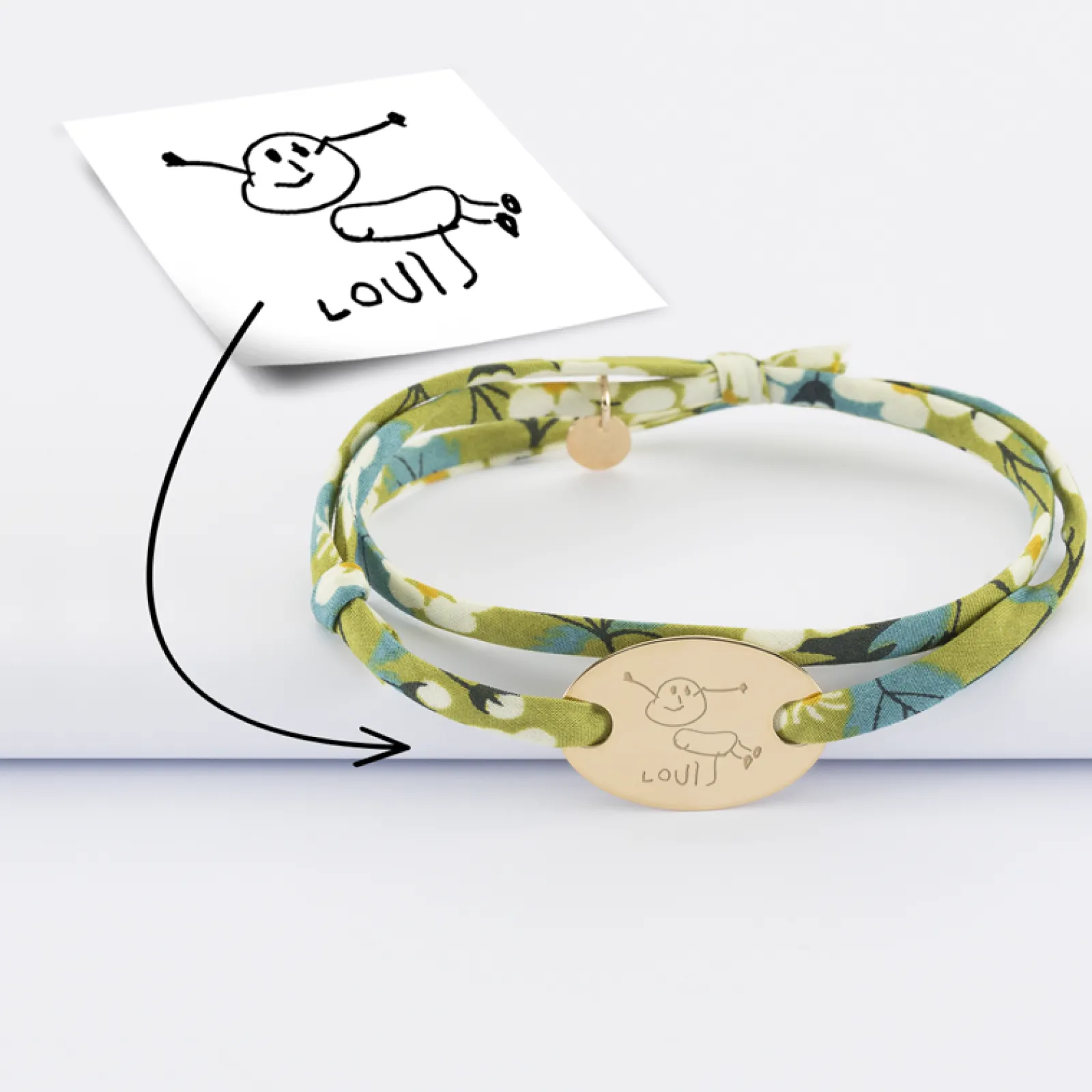 Discount HappyBulle Bracelet 2 tours Liberty personnalisé médaille gravée plaqué or ovale 25x16 mm Plaqué or 18k