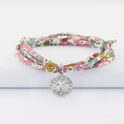 Online HappyBulle Bracelet 3 tours Liberty personnalisé médaille gravée argent rose des vents texturée 14 mm Argent rhodié 925