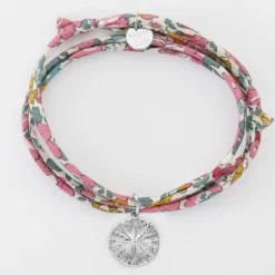Online HappyBulle Bracelet 3 tours Liberty personnalisé médaille gravée argent rose des vents texturée 14 mm Argent rhodié 925