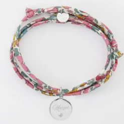Online HappyBulle Bracelet 3 tours Liberty personnalisé médaille gravée argent rose des vents texturée 14 mm Argent rhodié 925
